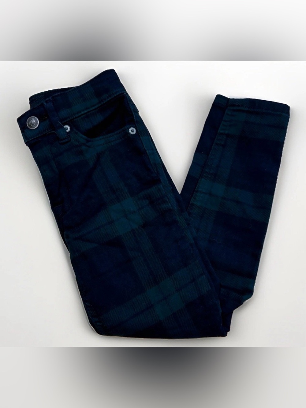 Polo Ralph Lauren Toddler Plaid Pants Size 4T Tomkins Skinny Stretch Black Green